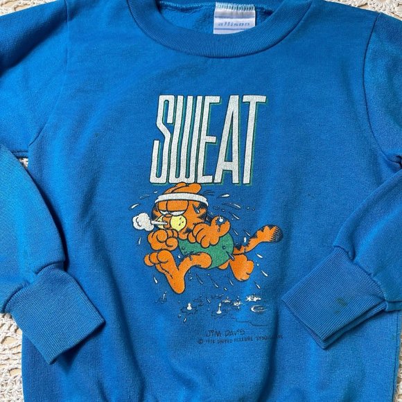 Vintage 1980s Garfield Blue Pullover Crewneck Sweat Shirt 8-10 Years - Picture 2 of 8